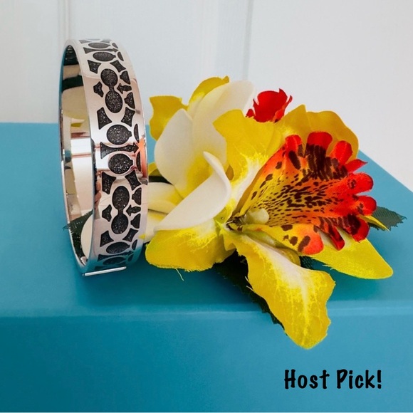 Coach Jewelry - COACH ~ Silver Toned Black Monogram Patterned Coach Bracelet 2.5 Inch Diameter